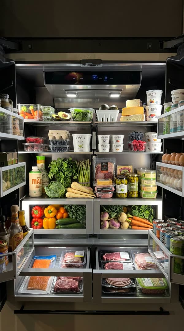 A fridge full of groceries
